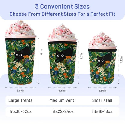 Iced Coffee Sleeve Reusable Neoprene Cup Sleeves, Cat Garden - color: Cat Garden