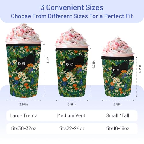 Iced Coffee Sleeve Reusable Neoprene Cup Sleeves, Cat Garden - color: Cat Garden
