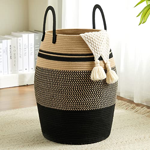 Large Laundry Hamper Basket 65L Woven Blanket Basket, Brown & Black - color: Brown & Black, size: 65L