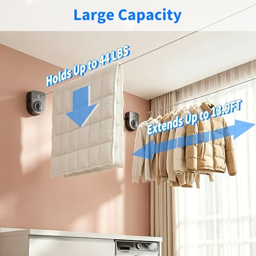 Retractable Clothesline Indoor, Non-Sagging Outdoor Clothes Line Retracting Heavy Duty Clothes Drying Laundry Line Wall Mounted Stainless Steel Line-15.8 Feets (Grey) - color: Gray