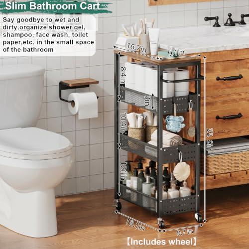 Laundry Room Slim Rolling Cart with Wheels for Between Washer and Dryer Gap - color: Classic Black, size: 9.1″ Wide