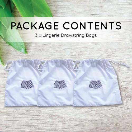 Lingerie Bag for Travel Set of 3, Men Lingerie Bags with Draw Strings, Double-Layered Egyptian Cotton Beach Bags for Swimwear, Underwear & Vacation Storage, 15x15 Inches (White) - color: Men - White