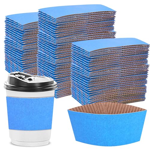 Disposable Coffee Cup Sleeves Corrugated Kraft Paper Coffee Cup Sleeves Holder Protective Insulated Heat Espresso ForHot Drinks 8-24oz (Baby Blue, 100 Pcs) - color: Baby Blue, size: 100 Pcs