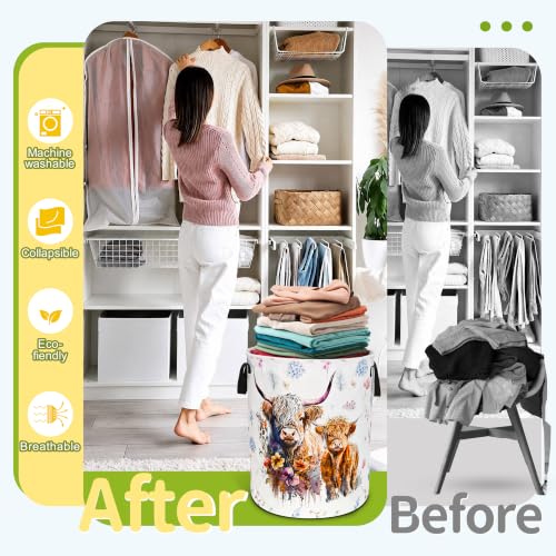 Highland Cow Laundry Basket Foldable Waterproof Cattle Hamper 18.9x16.5 In - color: Cow