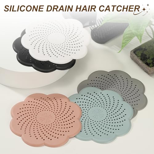 uxcell 2 Pcs Shower Silicone Drain Cover, 5.7 Inch Shower Hair Catcher Drain Cover for Shower Room Bathtubs Kitchen Sink Laundry Room, Black/White(Flower) - color: Black/White