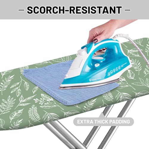 Extra Thick Ironing Board Cover and Pad, 15x54 Ironing Board Cover, Resist Scorching and Staining,Elastic Edges,Sage Green Spring Summer Plants - color: Green Leaf2