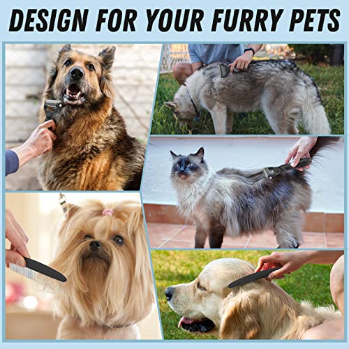 Docrok Pet Grooming Combo: Undercoat Rake, Dematting Deshedding Brush for Long-Haired Dogs and Cats, Black - color: Black