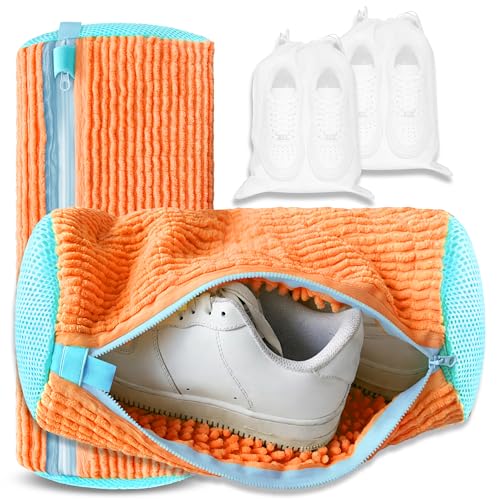 2Pcs Reusable Shoe Washing Machine Bag for Washer and Dryer:Free Up Hands, Prevent Deformation,shoe bag with Zipper Protection Design, Use for all Shoes,Sports Shoes - color: G-2Pcsf-Orange