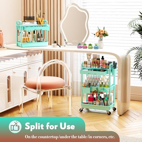 SUNALLY Makeup Cart Organizer with Drawer, 3 Tier Rolling Makeup Cart, Blue - color: Blue, size: 3 Tier