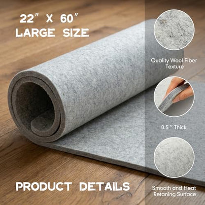 HunnmingRe 22" x 60" Wool Pressing Mat, Extra Large 100% New Zealand Wool Ironing Mat for Quilting Supplies, Sewing, Embroidery, 0.5 Thick Heat-Resistant Double Non-Slip Sided Ironing Pad - size: 22" X 60"