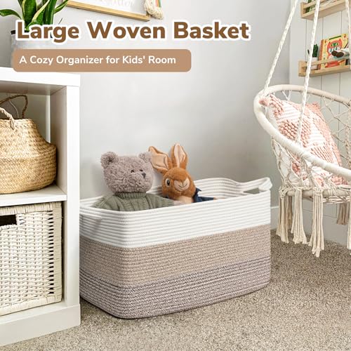 Goodpick Large Woven Rope Blanket Basket, Rectangle, Light Brown - color: Light Brown, size: Large(21.6"L x 14.9"W x 11.8"H)