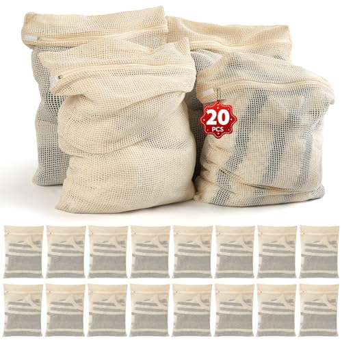 20Pcs Large Mesh Laundry Bags Zippered, Delicate Wash Bag for Delicates