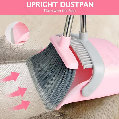 Broom and Dustpan Combo Set,51" Long Handle,Gray Pink - color: Pink 1-pack