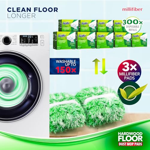 Millifiber Floor Duster Refills 15x8 Inches, 3-Pack (Mop Not Included) - color: Dry Duster (Green), size: 3 Count (Pack of 1)