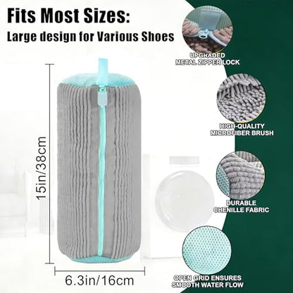 Shoes Washing Machine Bag(2 Pack),Reusable Laundry Bag for Washing Machine,Include 1 Dryer Mesh Bag and 2 Drying Racks,Shoes Bags with Durable Zipper for Sneakers and Canvas Shoes - color: Grey-2PCS