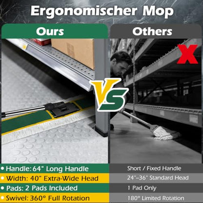 40" Commercial Dust Mop for Floor Cleaning, Heavy Duty Industrial Mop - color: Green(40"*8.3")