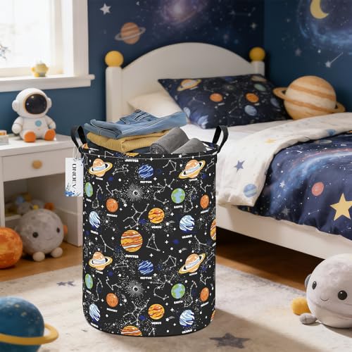 Round collapsible Solar System planet Laundry Hamper for Adults Kids - color: Black Planet