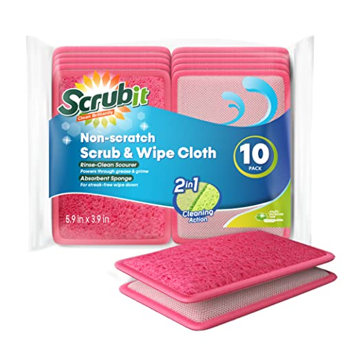 Scrub and Wipe Scrubbing Pads [10 Pack] – SCRUBIT Dual Sided Scouring Pad and Sponge - Reusable Kitchen Scrubbing Sponges for Dishes, Pots, Pans Utensils & Non-Stick Cookware (Pink) - color: Pink