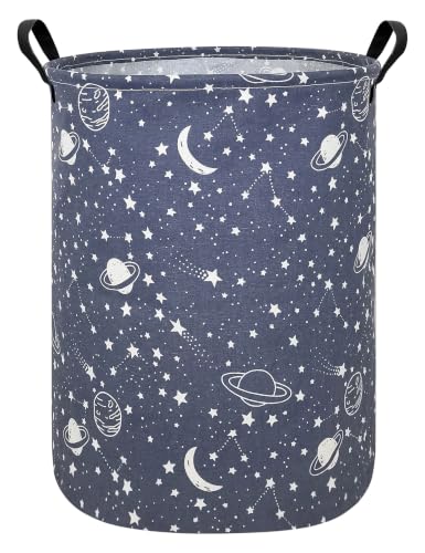 Foldable Waterproof Round Fabric Laundry Basket Home, Blue Starry Sky - color: Round-blue-starry sky