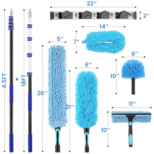 25ft High Reach Extendable Duster Kit with 4.5-18ft Extension Pole - size: 18FT POLE (Reach 25FT High)
