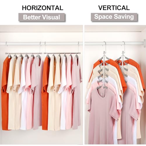 TOPIA HANGER Clothes Hanger Space Saving, 6 Tier Shirt Coat Hangers Space Saving No Bump Shoulder Hangers with No Slip Foam Padded Closet Organizers and Storage for Men and Women 2 Pack CT87G - color: Gray Two Pack