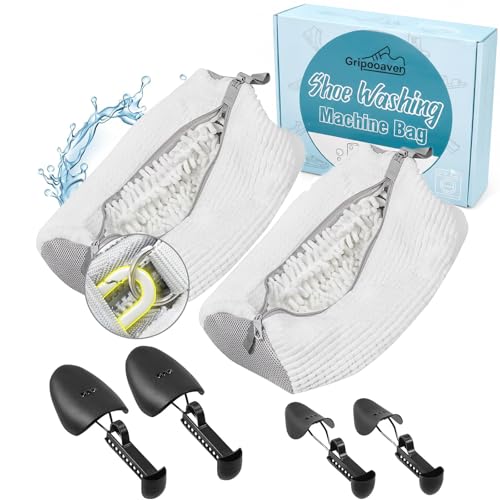 Shoe Washing Machine Bag with Adjustable Shoe Trees for Sneakers - color: White