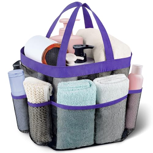 Mesh Shower Caddy Portable - 9 Pockets, Shower Bag for Dorm Room Camping - color: Purple