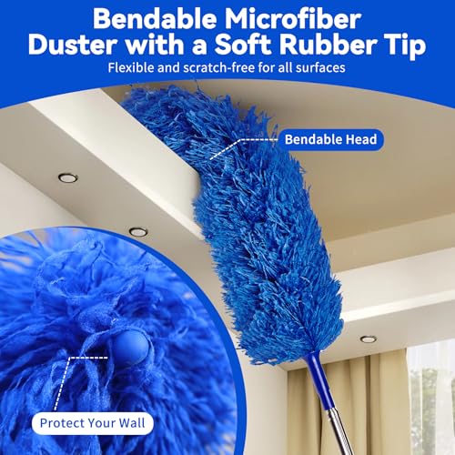 6-in-1 Duster with Extension Pole, 100" Long Reach Cleaning Kit for Home - size: 6 in 1