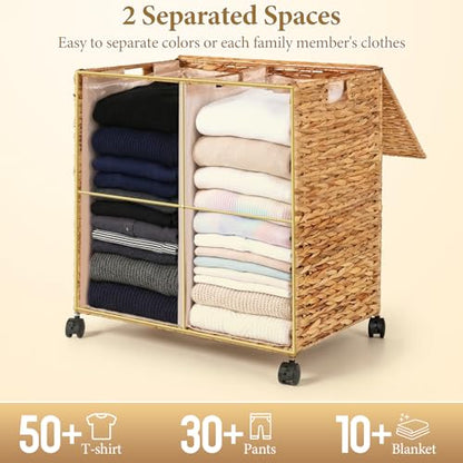 Livole Wicker Laundry Hamper with Lid & Wheel, Rattan Laundry Basket, 120L - color: Natural, size: 120L