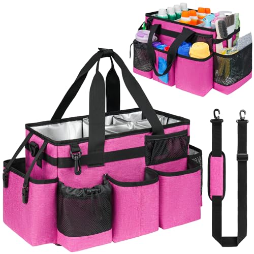 Cleaning Caddy Bag, Cleaning Supplies Organizer for Housekeepers, Housekeeping Caddy with Handle and Detachable Padded Cushion, Pink - color: Rose Pink, size: M