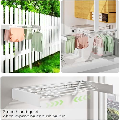 Wall Mounted Clothes Drying Rack 31.5 Inches,Clothes Drying Rack Wall Mounted,Collapsible Hanging Racks for Laundry,Foldbale Laundry Drying Rack Wall Mount with Wall Template, 5 Rods, White - size: 31.5"