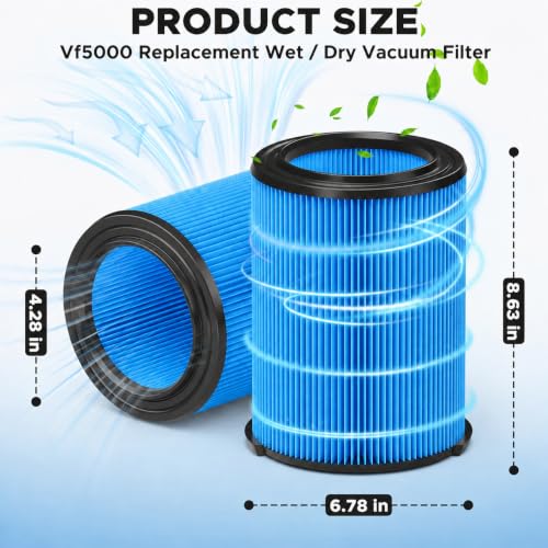2 Pack VF5000 Replacement Filter Compatible with Rigid Shop Vac Filters - color: VF5000