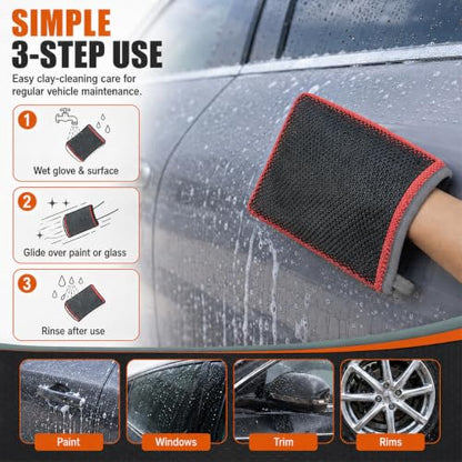 Clay Mitt for Car Detailing, No Scratch Reusable Magic Clay Bar Glove, Microfiber Auto Cleaning Supplies for Removing Debris from Paint, Glass, Wheels, Windshield(Red) - color: Red