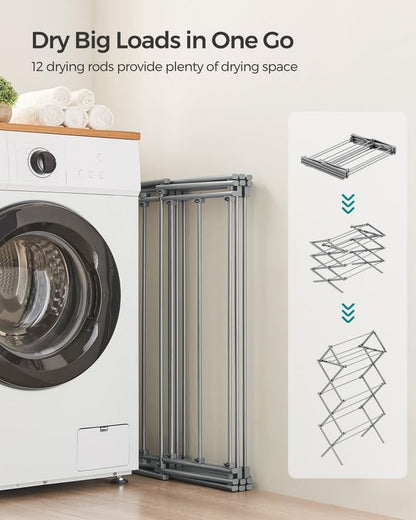 SONGMICS Foldable Clothes Drying Rack, 29.5 x 14.6 x 53.1 Inches - color: Gray, size: 29.5" W