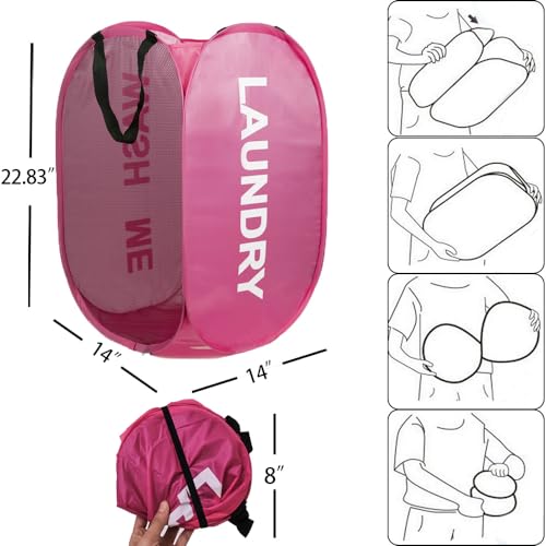 Mesh Popup Laundry Baskets, Collapsible Laundry Hampers, 2 Pack Clothes Hampers Storage Basket for Home, Bathroom, College Dorm, RV Cruise, Travel (Pink + Blue) - color: Pink + Blue