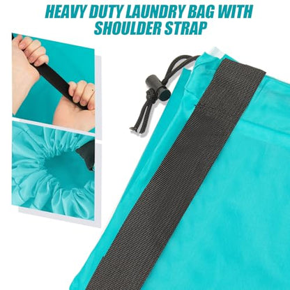 Isink Heavy Duty Laundry Bag with Strap,2 Pack Travel Laundry Bags for Dirty Clothes,24" x 36" Large Laundry Bag for Traveling,Camping,Dorm (Cyan + Gray) - color: Laundry Bags with Strap (Cyan + Gray)