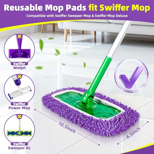 Reusable Mop Pads for Swiffer Swiffer Sweeper Mop, Microfiber Chenille Pads - color: Purple, size: 6 Pack + 1 Pack