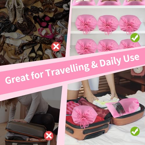 12 Pack Shoe Bags for Travel, Large Travel Shoe Bag for Packing with Window - color: Pink
