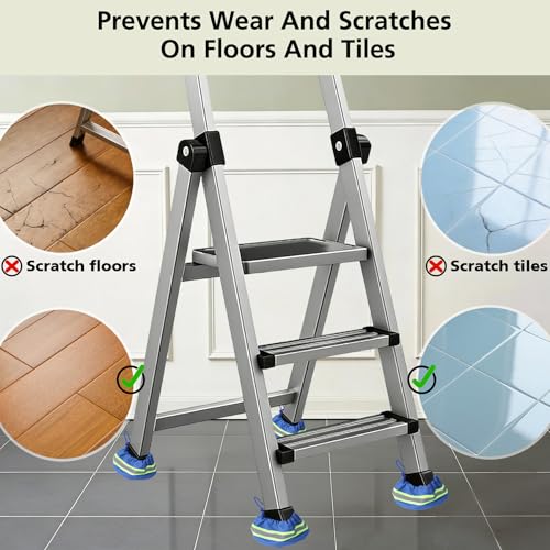 4PK Upgraded Step Ladder Safety Boots Floor Protectors with Reflective Strips, Anti-Slip Thick Rubber Base Ladder Shoes, Reusable Feet Covers with Drawstring & Storage Bag for Hardwood Protection