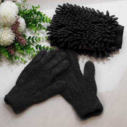3Pcs Microfiber Dusting Mitt Gloves Microfiber Plant Cleaning Gloves, Black