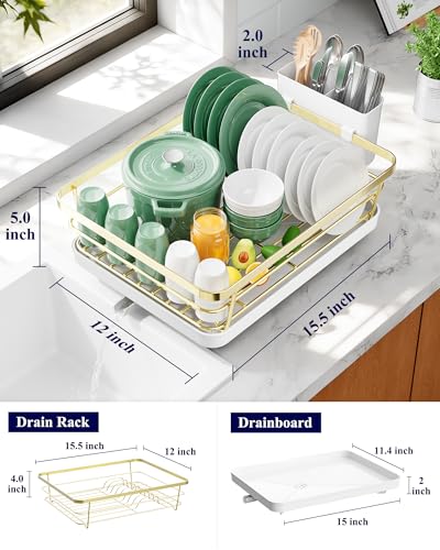 Kitsure Dish Drying Rack for Kitchen Counter, 12''W x 15.5''L, Gold - color: Gold, size: 12''W x 15.5''L - 1 Tier