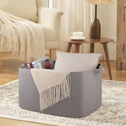 OIASKET 95L Extra Large Blanket Basket, 24" x 16.9" x 14.2" Woven Basket - color: Light Grey, size: 24"x16.9"x14.2"