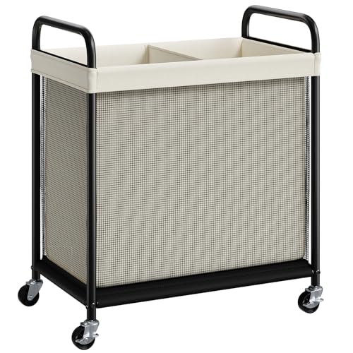 ELYKEN Laundry Hamper 2 Section, 100L Rolling Laundry Sorter with Wheels - color: Beige, size: 2-Section