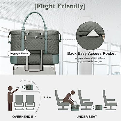 Large Travel Duffle Bag Carry on Weekend Bag with Shoes Compartment Gym Bags for Travel Women Men Waterproof Business Work Overnight Trips Sport Hospital Airplane Travel Essentials Green - color: A20-Green