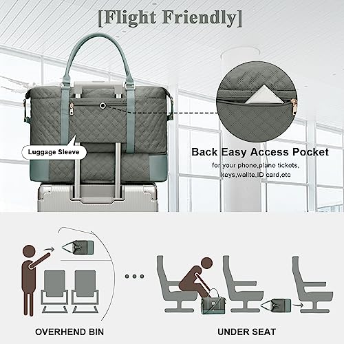 Large Travel Duffle Bag Carry on Weekend Bag with Shoes Compartment Gym Bags for Travel Women Men Waterproof Business Work Overnight Trips Sport Hospital Airplane Travel Essentials Green - color: A20-Green