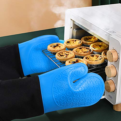 Silicone Oven Mitts - 14.6" Heat Resistant Oven Gloves for Baking, Cooking - color: Blue & Black, size: 14.6in Oven Mitts