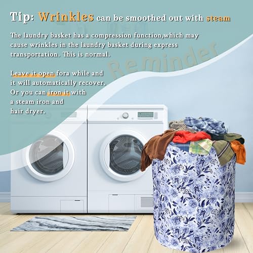 Blue Floral Laundry Basket Oxford Cloth Foldable Hamper 18.9x16.5Inch - color: Beautiful Blue Flowers Floral