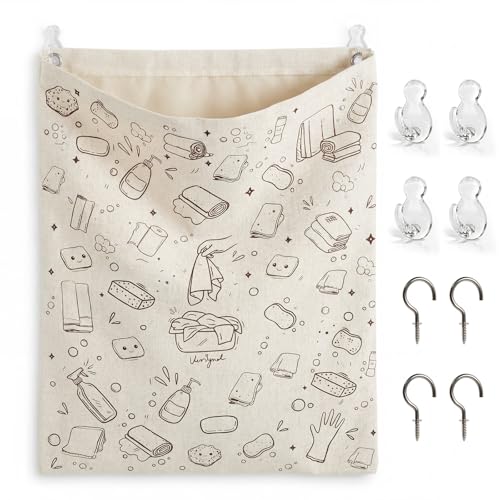Reusable Dirty Rag Bag with Plastic Liner for Under Sink Cabinet Door