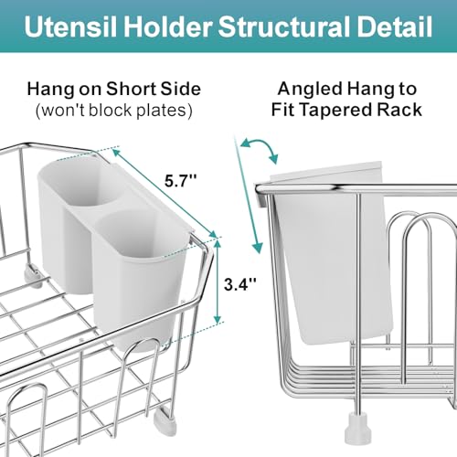 GSlife Mini in Sink Dish Drying Rack - Stainless Steel for RV Kitchen - color: Silver Rack With White Utensil Holder, size: Mini - 13.4" x 9.5" x 5"