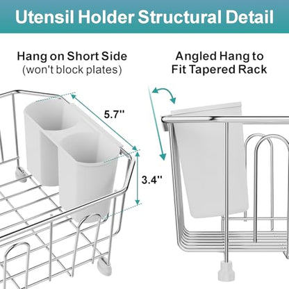 GSlife Mini in Sink Dish Drying Rack - Stainless Steel for RV Kitchen - color: Silver Rack With White Utensil Holder, size: Mini - 13.4" x 9.5" x 5"